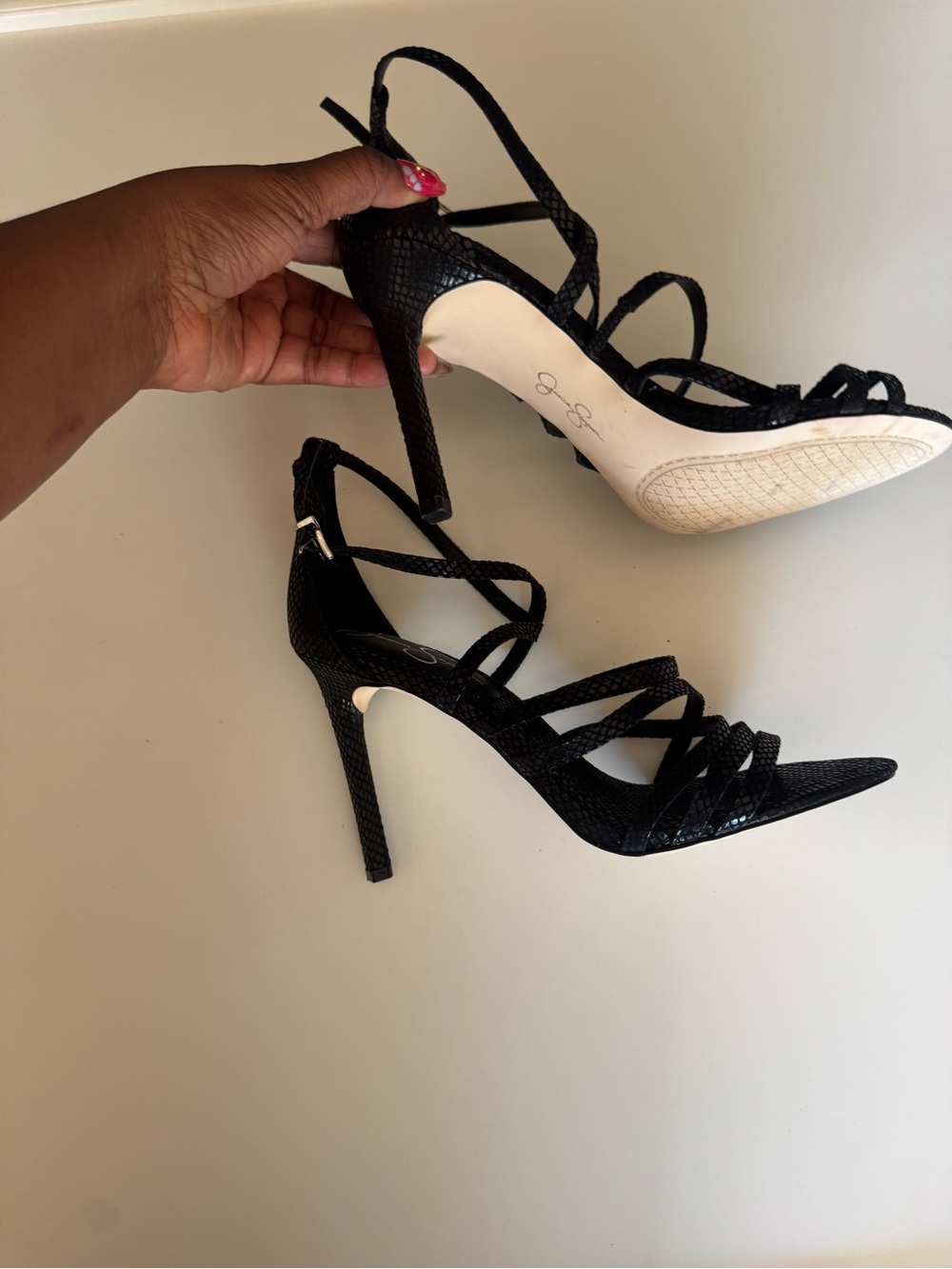 NWOT Jessica Simpson Black Strappy Stiletto Sandals - Picture 3 of 6